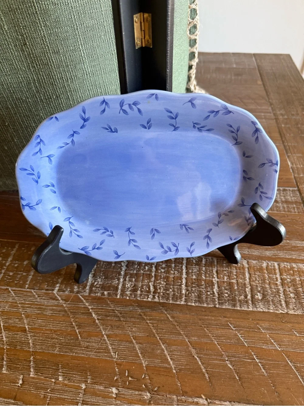 Pfaltzgraff Summer Breeze Blue Oval Serving Platter Vintage Stoneware